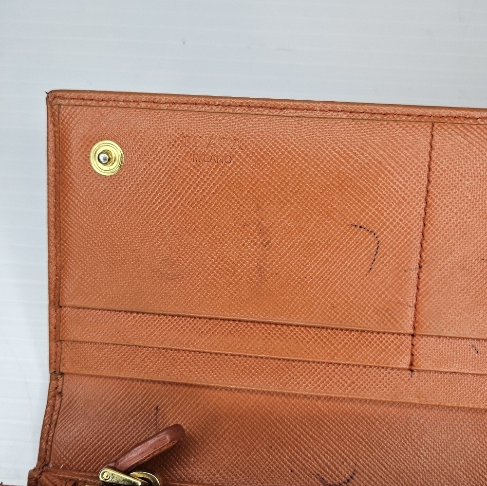 Authentic PRADA Saffiano Leather Continental Wallet Orange - Picture 7 of 8
